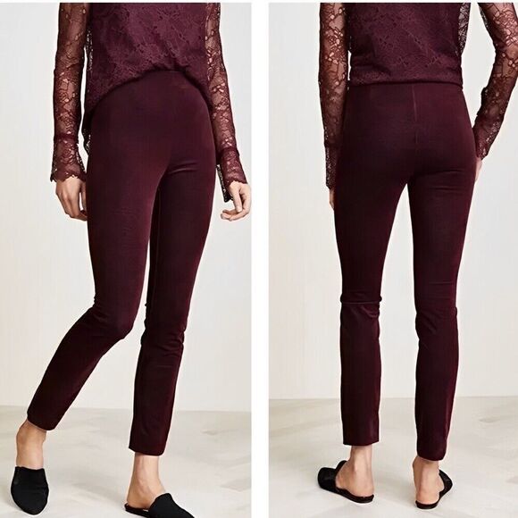 Theory Red Maroon Navalane Casual Stretch Velvet Pants Size 2 - Picture 1 of 6